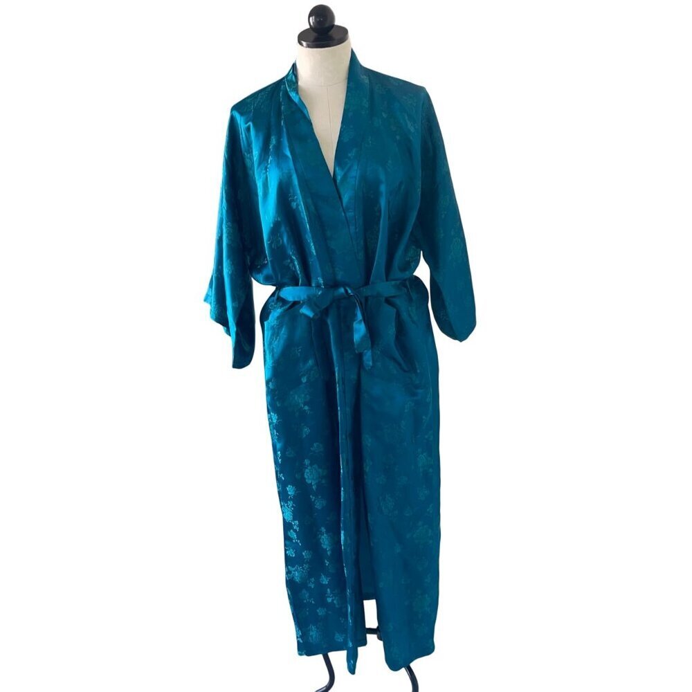 Esme Vintage Womens Robe Size Large Blue Pockets Belt Pockets Pure Silk